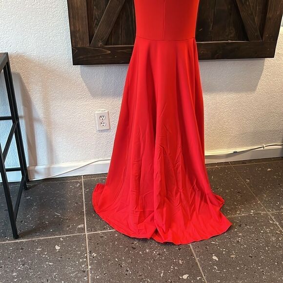 Miss ord Strapless Asymmetric Slit Front Sweetheart Wedding  Red Dress - Picture 10 of 16